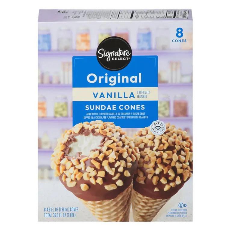 Original Vanilla Ice Cream in a Sugar Cone Dipped in a Chocolate Flavored Coating Topped with Peanuts Ice Cream Cones