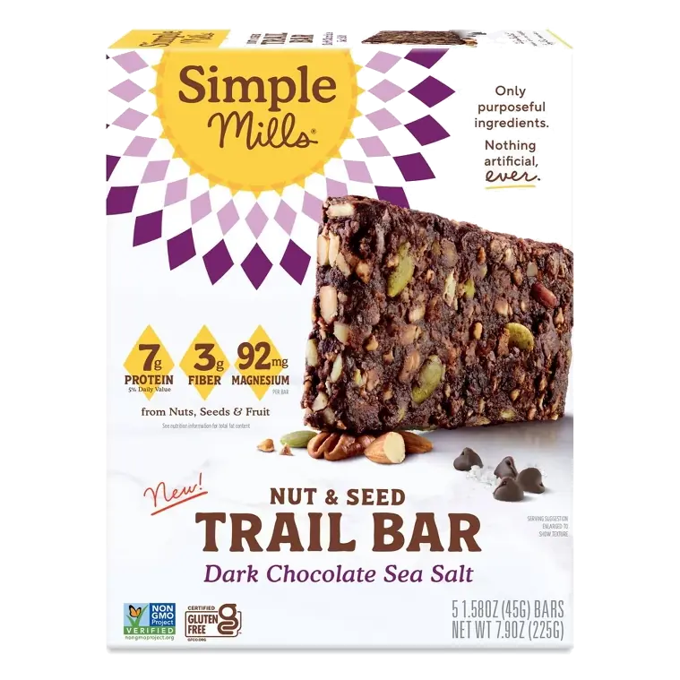 Simple Mills Nut & Seed Trail Snack Bar Dark Chocolate Sea Salt - 7g Protein - 7.9oz/5ct