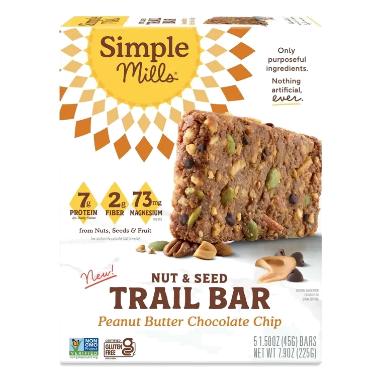 Simple Mills Nut & Seed Trail Snack Bar Peanut Butter Chocolate Chip - 7g Protein - 7.9oz/5ct
