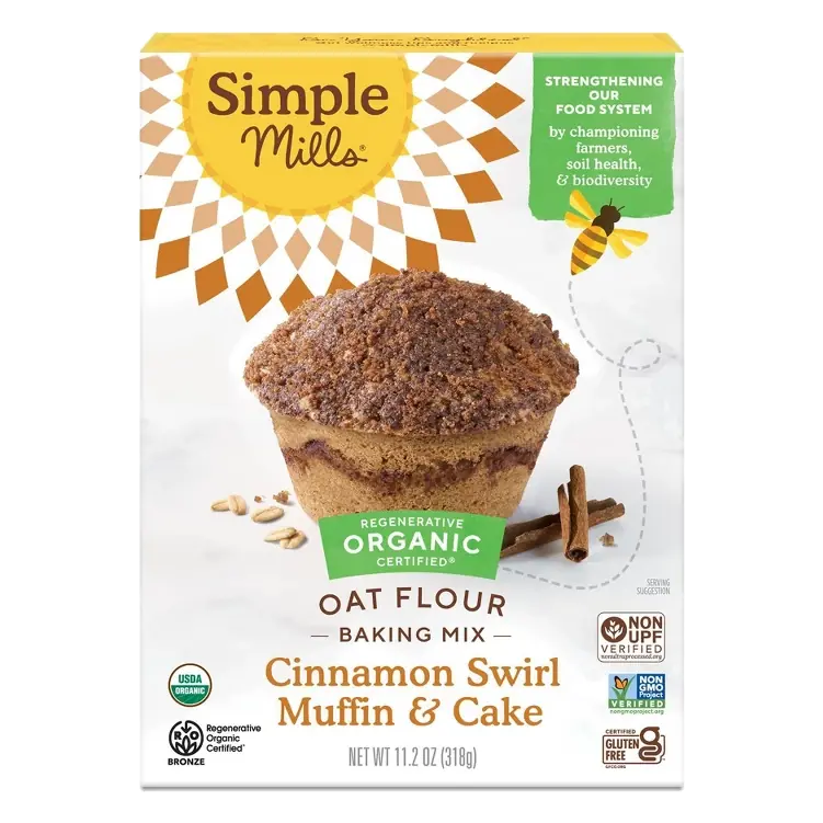 Simple Mills Organic Gluten Free Oat Flour Cinnamon Swirl Muffin and Cake Baking Mix, 11.2oz