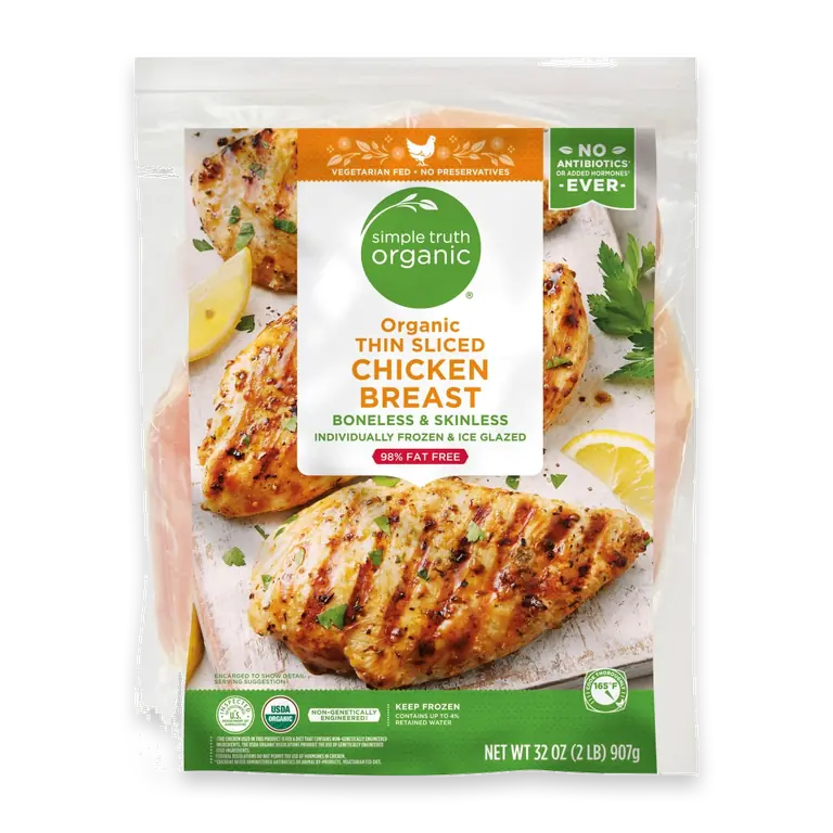 Boneless & Skinless Frozen Organic Chicken Breast Thin Sliced