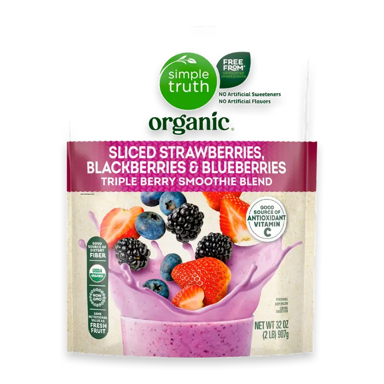 Organic Sliced Strawberries Blackberries and Blueberries Triple Berry Smoothie Blend