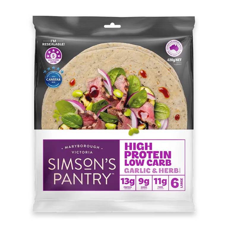 High Protein Low Carb Wraps Garlic & Herb