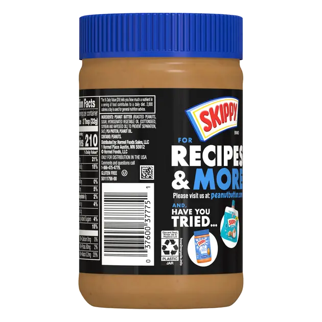 SKIPPY Chunky Peanut Butter Blended with Plant Protein, 16oz Plastic Jar, 16 OZ