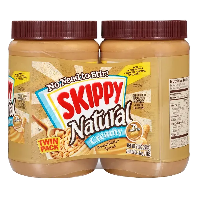 Skippy Twin Pack Creamy Peanut Butter, 40oz: Gluten-Free, No Artificial Flavors, No Preservatives