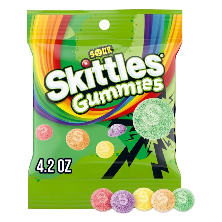 Skittles Gummies Sour Small Peg Candy, 4.2oz