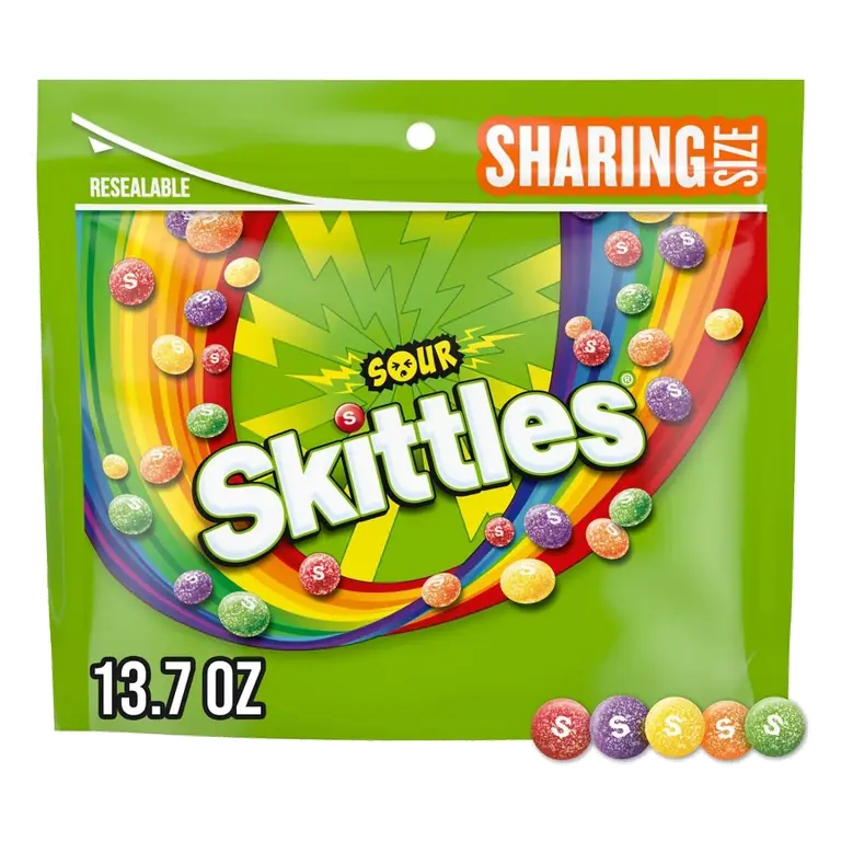Skittles Sour Candy, Chewy Fruit Candies Share Size Bag, 13.7oz