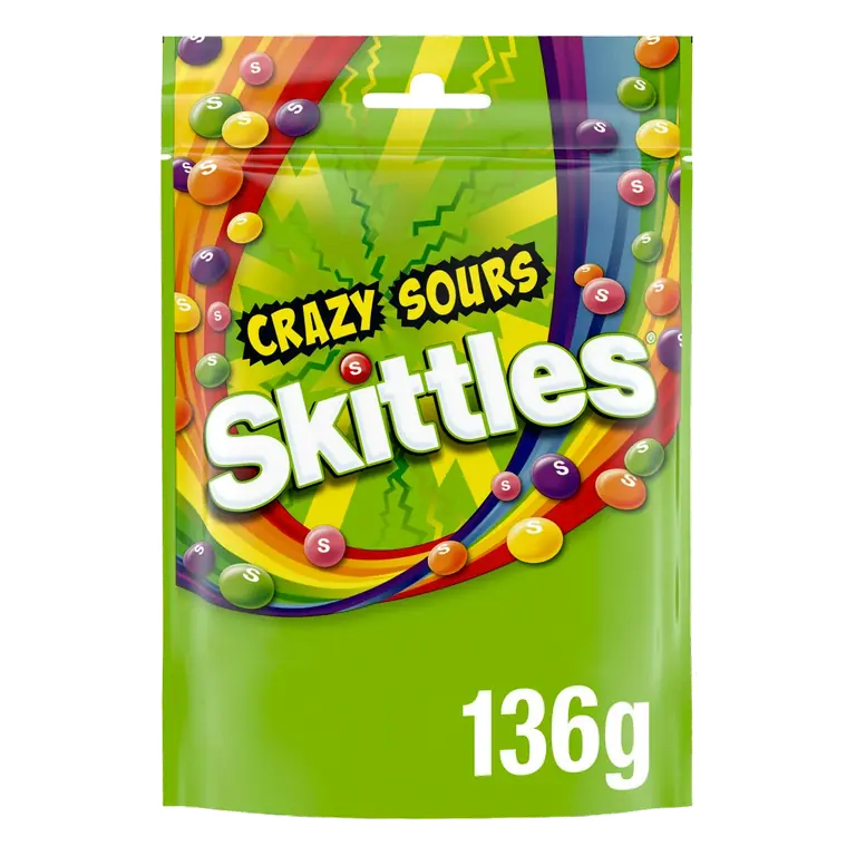 Vegan Chewy Crazy Sour Sweets Fruit Flavoured Pouch Bag 136g