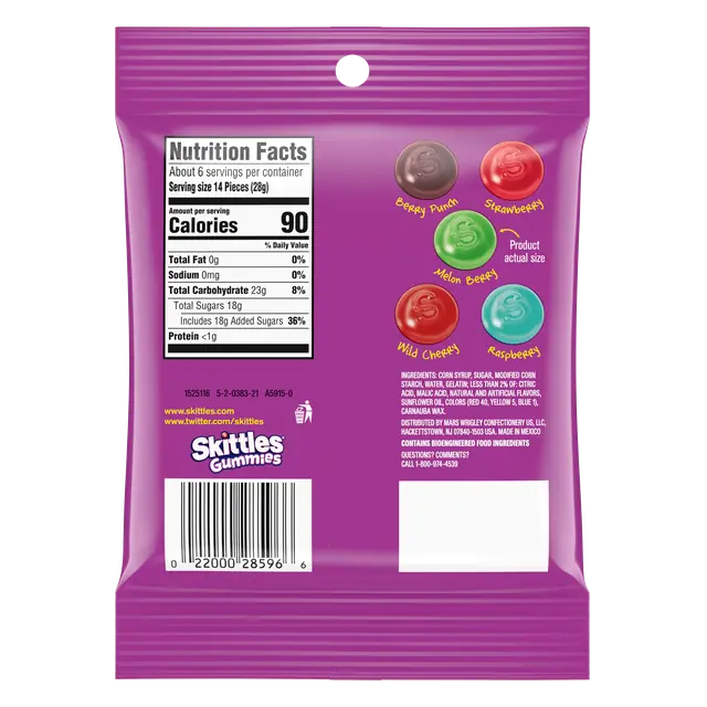 Wild Berry Melon Berry, Berry Punch, Raspberry, Wild Cherry, Strawberry Gummies