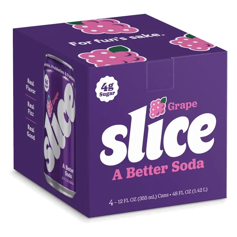 Slice Grape Healthy Soda, 12 fl oz Cans/4pk