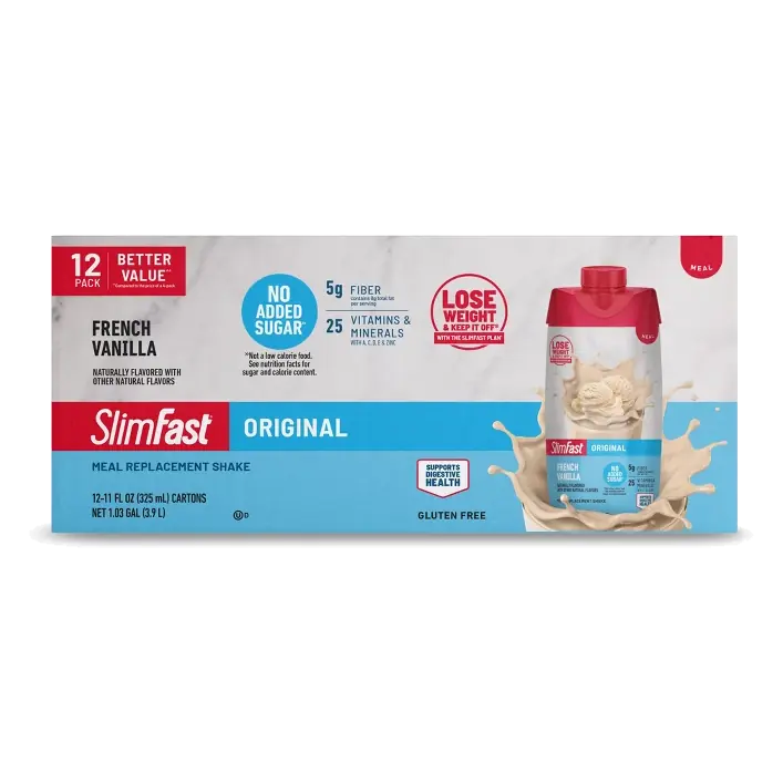 SlimFast French Vanilla Original Tetra Protein Shake, 12pk/11 fl oz: Nutritional Liquid, Meal Replacement, Ready to Drink, 10g Protein Per Serving