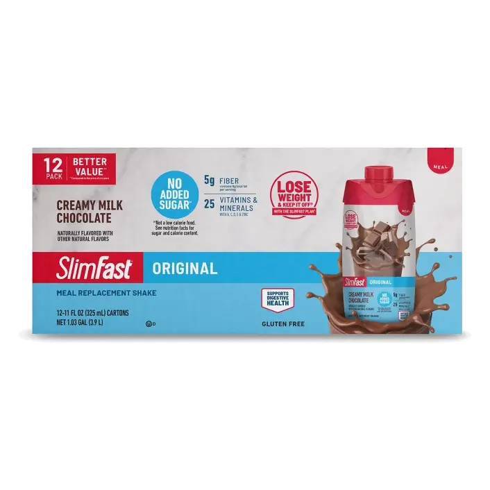 SlimFast Milk Chocolate Original Tetra Protein Shake, 12pk/11 fl oz: Nutritional Drink, Non-Caffeinated, Meal Replacement, Ready to Drink