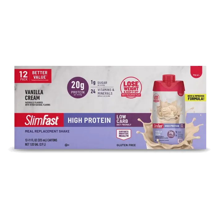 SlimFast Vanilla Cream High Protein Tetra Protein Shake, 12pk/11 fl oz