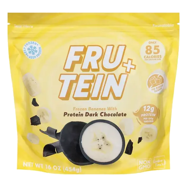 Fru+Tein Frozen Bananas with Protein Dark Chocolate