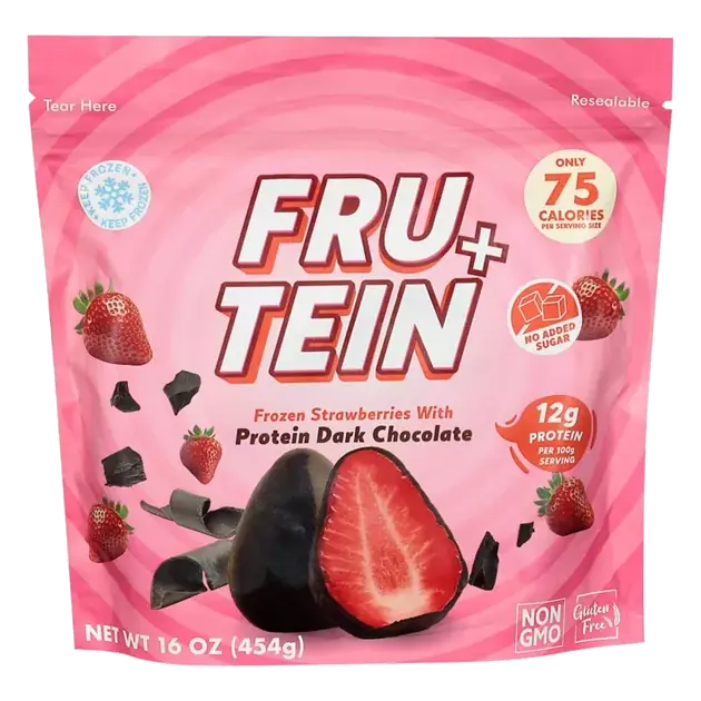 Fru+Tein Frozen Strawberries with Protein Dark Chocolate