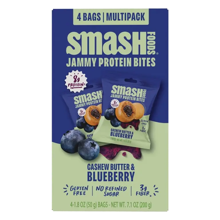 Smash Foods Gluten Free Cashew Butter & Blueberry Jam Protein Bites - 8g Protein - 7.1oz/4pk