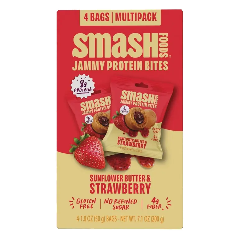 Smash Foods Gluten Free Sunflower Butter & Strawberry Jam Protein Bites - 8g Protein - 7.1oz/4pk