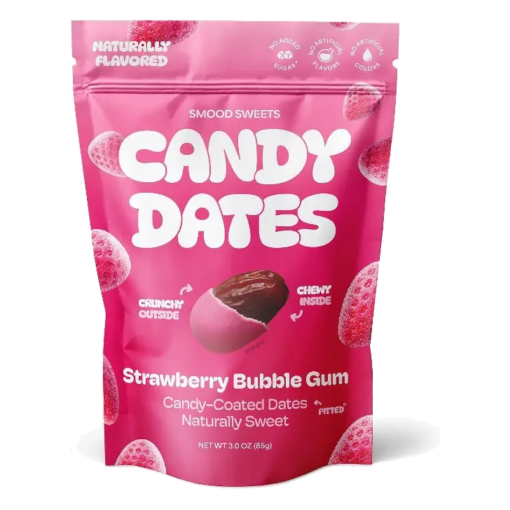 Smood Sweets Strawberry Bubble Gum Candy Dates, 3oz