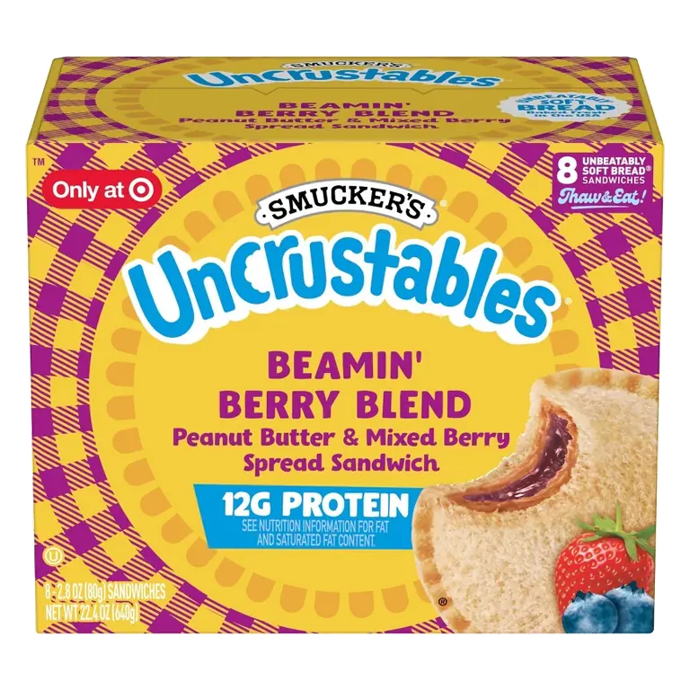 Smucker's Uncrustables Morning Protein Peanut Butter & Mixed Berry Spread Sandwich, 22.4oz/8ct