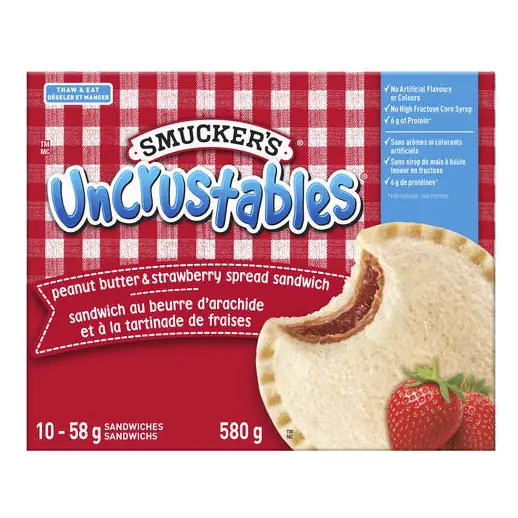 Uncrustables Sandwich Peanut Butter And Strawberry Spread 10 x 58 g (frozen)