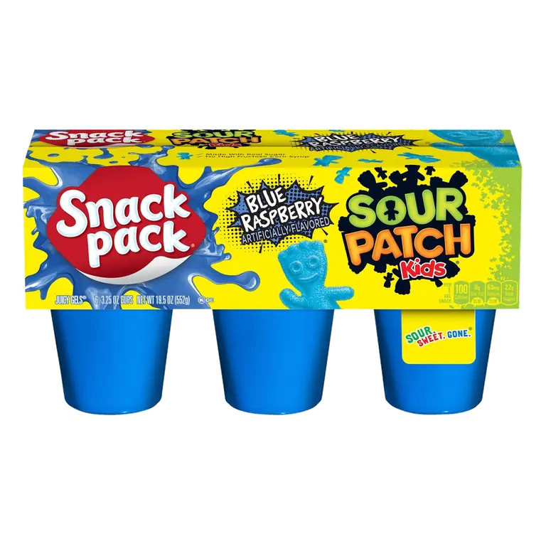SOUR PATCH KIDS BLUE RASPBERRY Flavored Juicy Gels, 6 Count Snack Cups