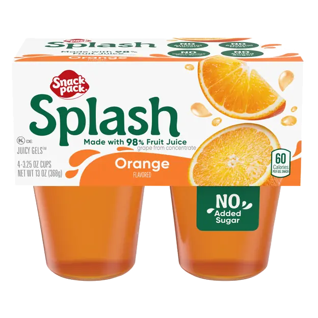 Snack Pack Splash Orange Flavored Juicy Gel Cups, 4-3.25 oz Cups