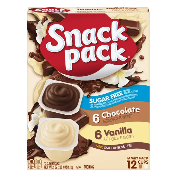 Sugar Free Chocolate & Vanilla Pudding Cups Family Pack - 12 ct