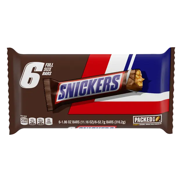 Peanuts Caramel & Milk Chocolate Candy Bars Full Size - 6 ct