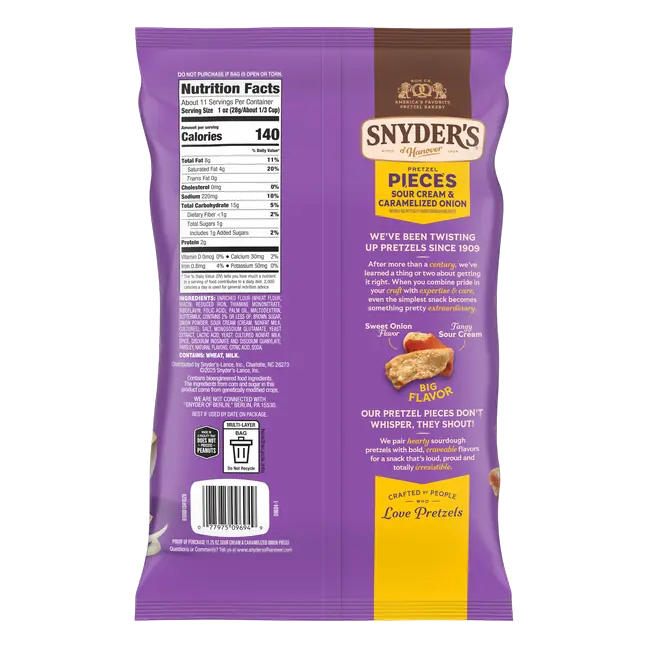 Snyder's of Hanover Sour Cream & Caramelized Onion Pretzels, 11.25 Oz Bag