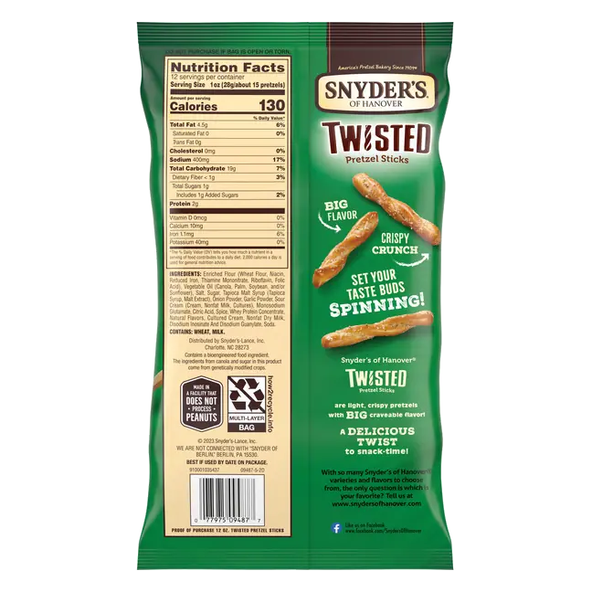 Sour Cream & Onion Twisted Pretzel Sticks