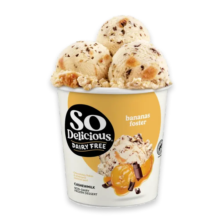 Dairy Free Vegan Chocolate Drizzled Banana Fosters Cashew Milk Frozen Dessert Pint