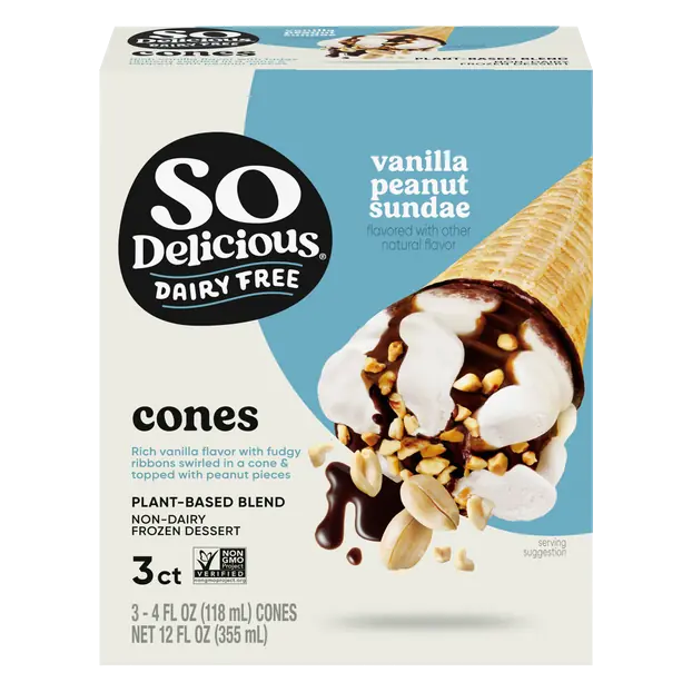 Dairy Free Wondermilk Vanilla Peanut Sundae Cones - 3 ct