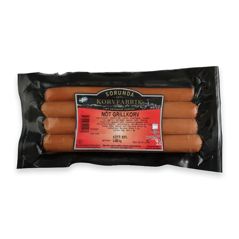 Grillkorv Nöt 63% Kötthalt 480g