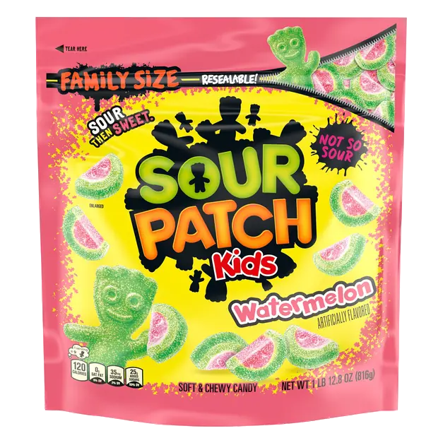 Kids Watermelon Sour Then Sweet Soft & Chewy Candy Family Size