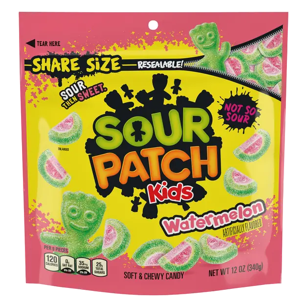 Kids Watermelon Sour Then Sweet Soft & Chewy Candy Share Size
