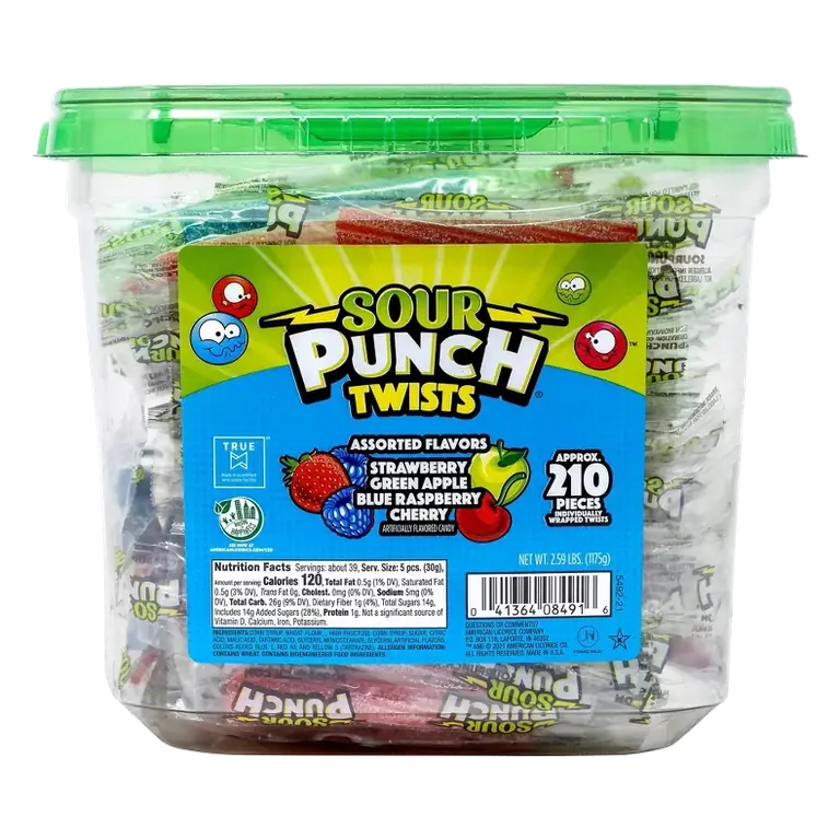 Sour Punch Twists 4 Flavor Tub, 41.44oz/210ct