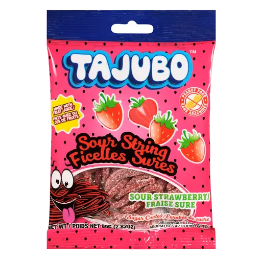 Tajubo Sour String Candy Sugar Coated Sour Strawberry 80 g