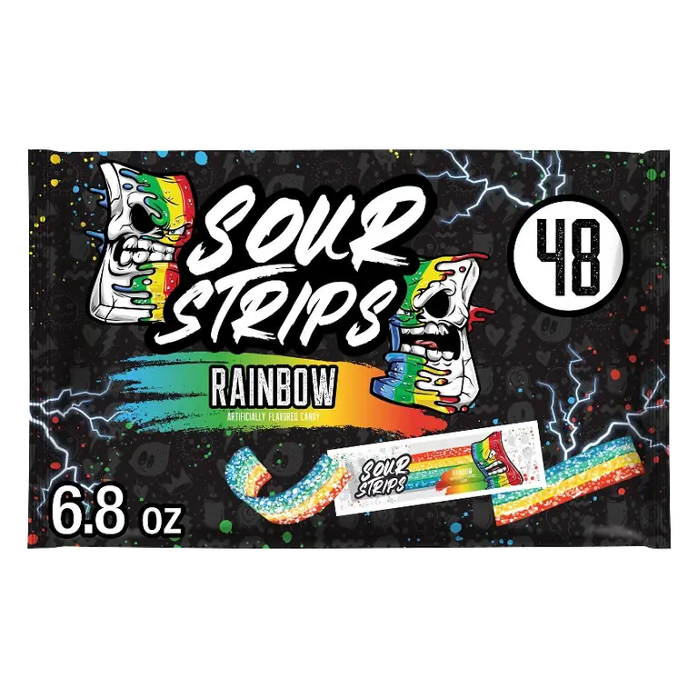 Sour Strips Rainbow Halloween Candy Snack Size, 6.8oz