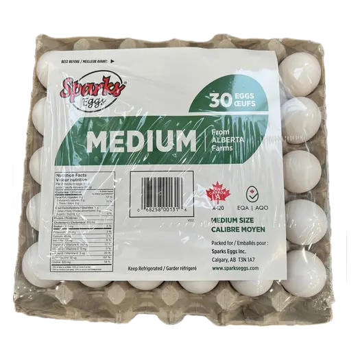 White Eggs Medium Wrapped Tray 30 Count