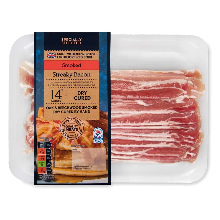 100% British Pork Dry Cured Smoked Streaky Bacon 14 Pack