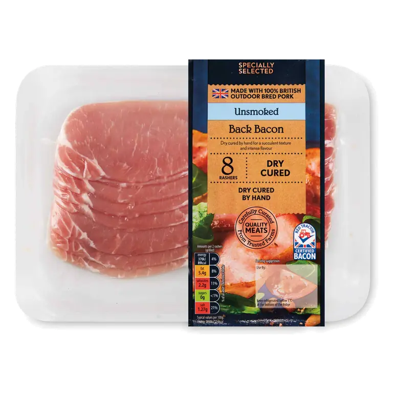 100% British Pork Dry Cured Unsmoked Back Bacon 8 Pack