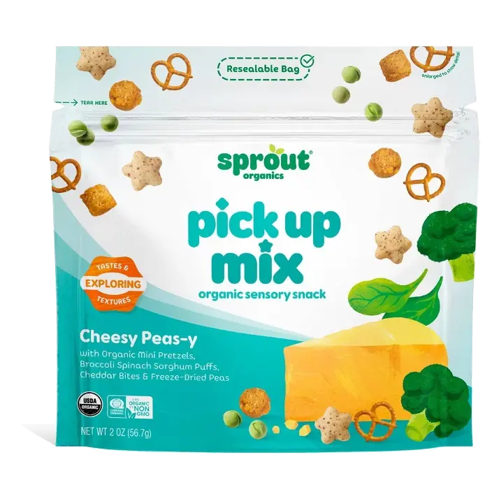 Sprout Organics Pick Up Mix Cheesy Peas-y Organic Sensory Snack, 2oz: Toddler, Pouch, Ready to Eat
