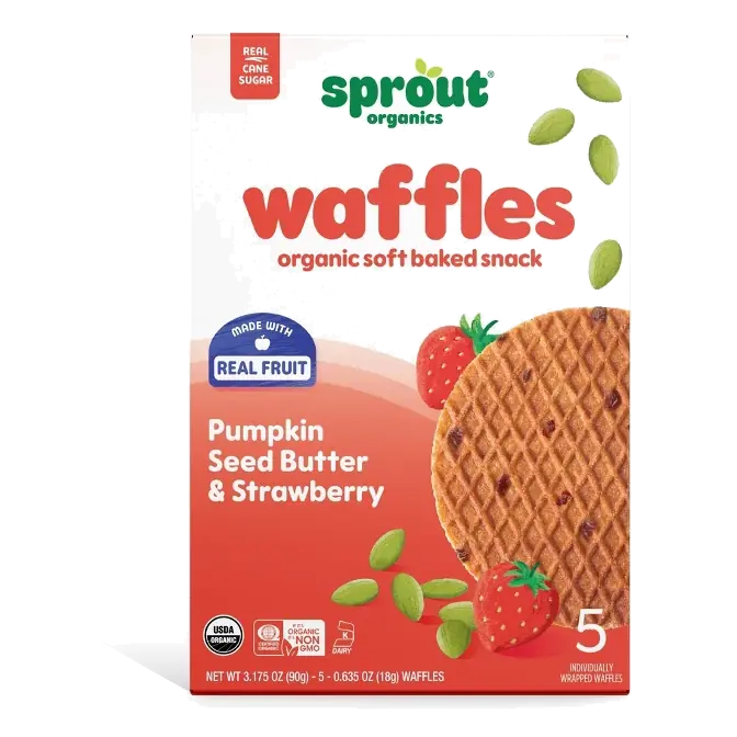 Sprout Organics Soft Baked Waffles for Toddlers - Pumpkin Seed Butter + Strawberry - 5ct