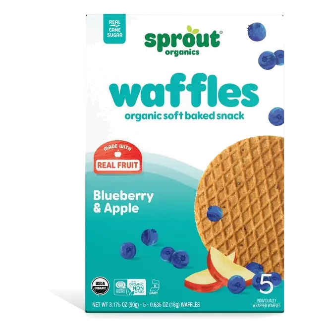 Sprout Organics Soft Baked Waffles for Toddlers - Blueberry + Apple - 5ct