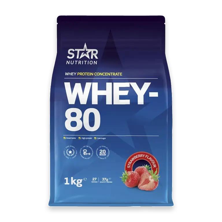Proteinpulver Whey-80 Jordgubb 1kg