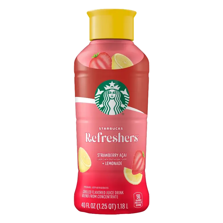 Starbucks Refreshers Strawberry Acai + Lemonade, 40 fl oz: Caffeinated, 7% Juice Content
