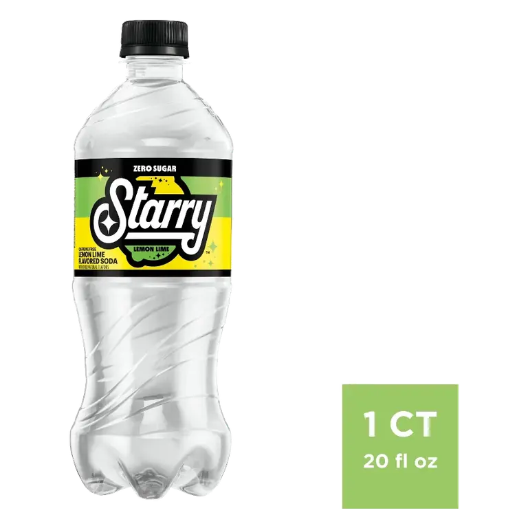 Starry Zero Lemon Lime Soda, 20 fl oz Bottle: Non-Caffeinated