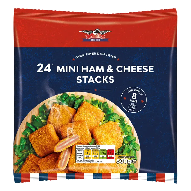 Stateside Diner 24 Mini Ham & Cheese Stacks 500g
