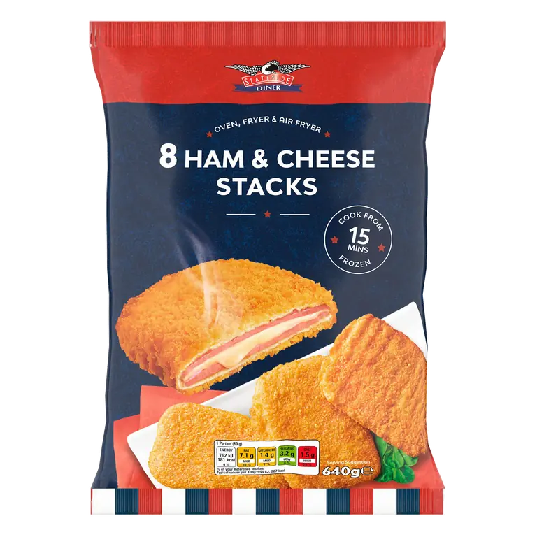 Stateside Diner 8 Ham & Cheese Stacks 640g