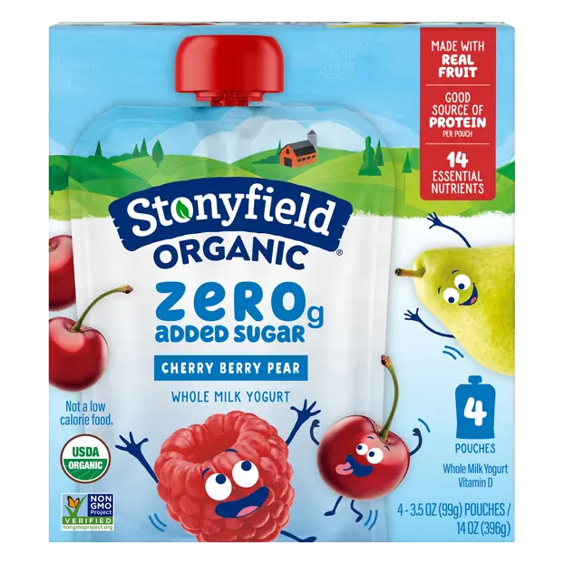 Organic Kids Cherry Berry Pear Whole Milk Yogurt Pouches - 4 ct